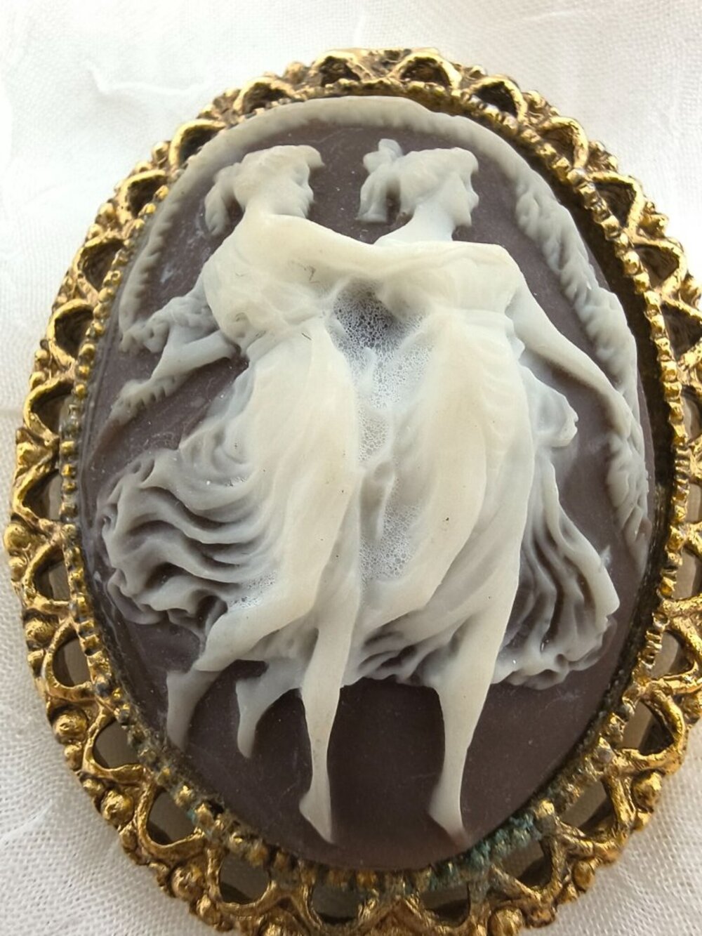 Vintage Gold-Tone Cameo Brooch Of Dancing Women